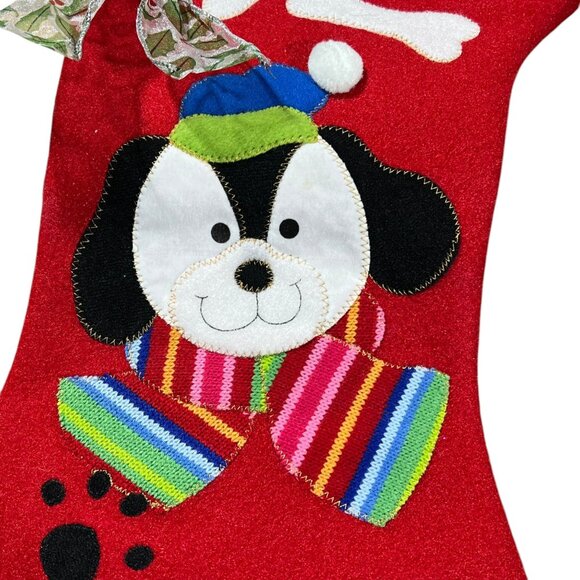 Dog Bone-Shaped Christmas Stocking With Cute Dog Appliqué & Bow - Picture 2 of 3